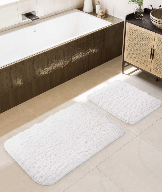 Douro Shaggy 2'li Banyo Paspası Beyaz Kaydırmaz Taban 60 x 100 - 50 x 60 - 1