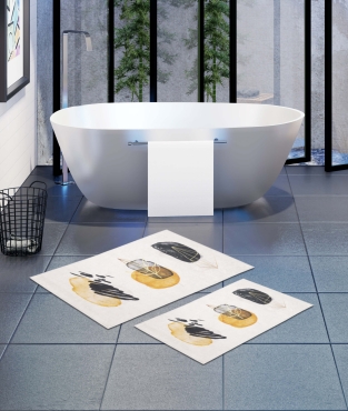 Koza Halı - Yıkanabilir Dijital Kaymaz Taban 2'li Banyo Paspası 4223A (1)