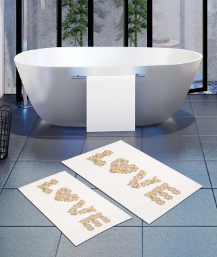 Koza Halı - Yıkanabilir Dijital Kaymaz Taban 2'li Banyo Paspası 4234A (1)
